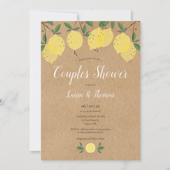 Invitation Baptême de Couple Bohème Rustique au Citron et au  (Devant)