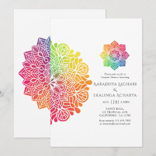 Invitation Baptême de couples indiens Mandala Arc-en-ciel
