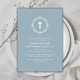 Invitation Baptême de couronne classique bleu foncé