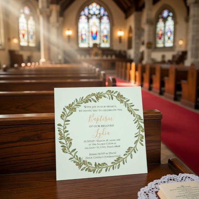 Invitation Baptême de couronne d'olive personnalis (Créateur téléchargé)
