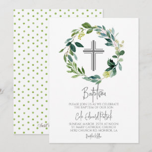 Invitation Baptême de couronne verte
