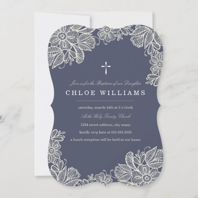 Invitation Baptême de dentelle vintage (Devant)
