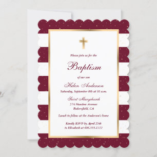 Invitation Baptême de fille Blancs d'or Burgundy personnalisé