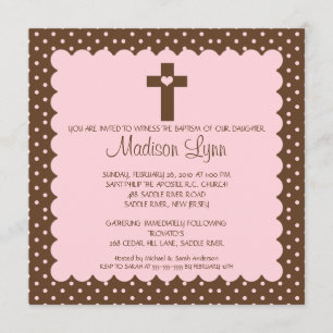 Invitation Baptême de fille Brown et rose