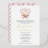 Invitation Baptême de fille Cimier Rose Dusty
