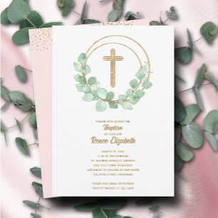 Invitation Baptême de fille Eucalyptus moderne