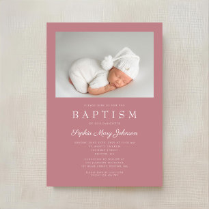 Invitation Baptême de fille moderne rose poussiéreux Photo