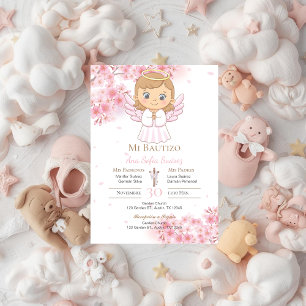 Invitation Baptême de fille rose