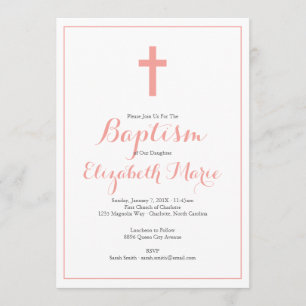 Invitation Baptême de fille rose croix simple