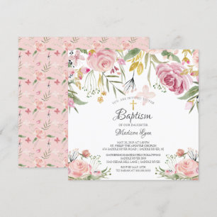Invitation Baptême de fille rose pâle