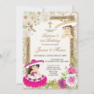 Invitation Baptême de frère rose et bleu mexicain troisième a