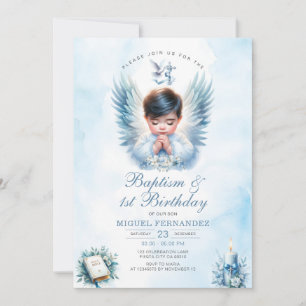 Invitation Baptême de garçon & 1er anniversaire Croix florale