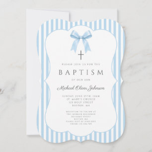Invitation Baptême de garçon au nœud bleu Coquette élégant