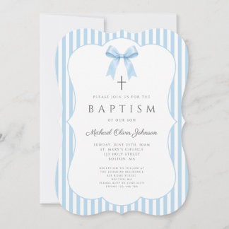 Invitation Baptême de garçon au nœud bleu Coquette élégant
