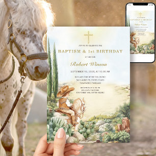 Invitation Baptême de garçon cow-boy western aquarelle