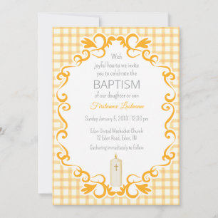 Invitation Baptême de la bougie croisée Gingham 010