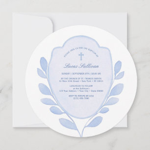 Invitation Baptême de la crête de feuillage bleu