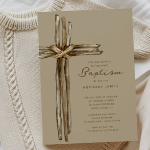 Invitation Baptême de la Croix Rustique