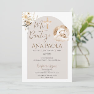 Invitation Baptême de la fille Boho avec un ours dans les nua