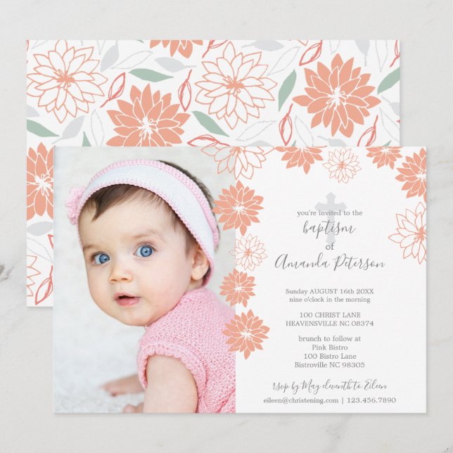 Invitation Baptême de la fleur mignonne de la fleur de la fle (Devant / Derrière)