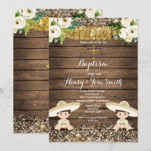Invitation Baptême de la Parties scintillant d'or Fiesta Boy
