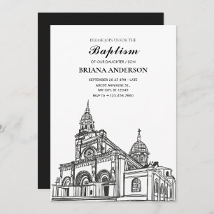 Invitation Baptême de l'Église noire et blanche