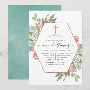 Invitation Baptême de Noël Eucalyptus géométrique/Christening