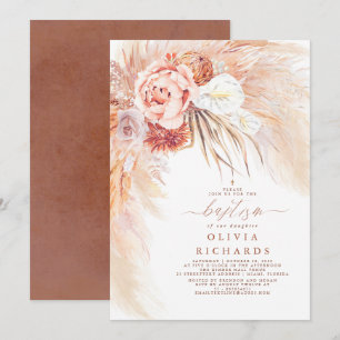 Invitation Baptême de Pampas Grass Terracotta