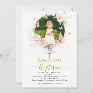 Invitation Baptême de papillon rose
