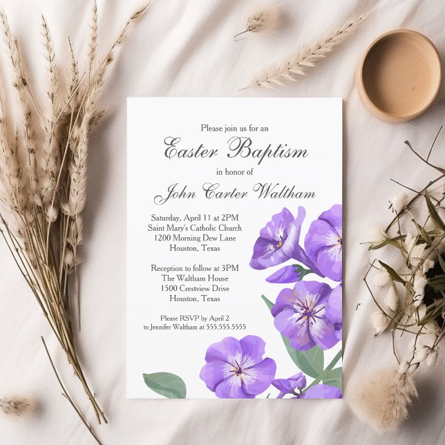 Invitation Baptême de Pâques Aquarelle Florale violet Belle (Créateur téléchargé)