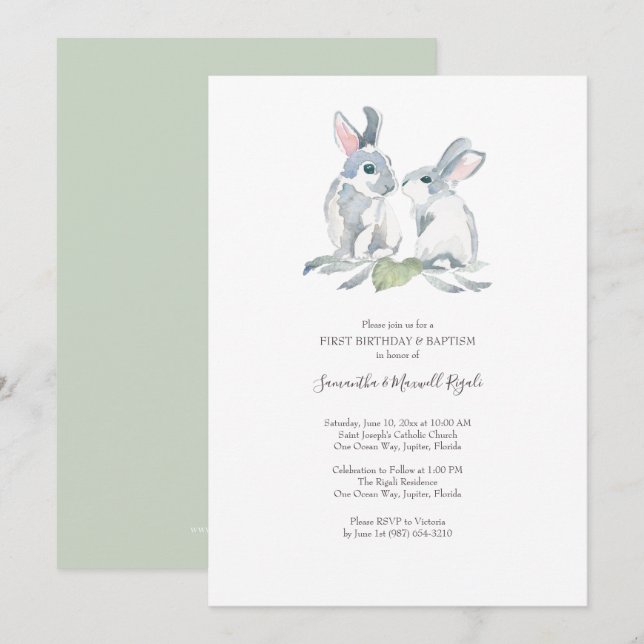 Invitation Baptême de Pâques et fête de premier anniversaire (Devant / Derrière)