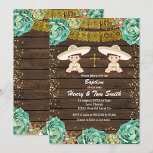 Invitation Baptême de Parties scintillant en or Twin Fiesta