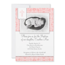 Invitation Baptême de petite fille aux Damas roses