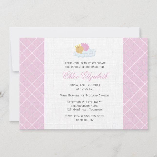 Invitation Baptême de petite fille douce (Devant)