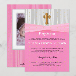 Invitation Baptême de satin rose et blanc / Christening