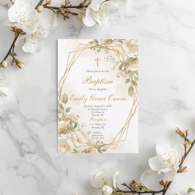 Invitation Baptême de verdure florale blanche (Créateur téléchargé)