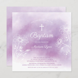Invitation Baptême d'eau violet