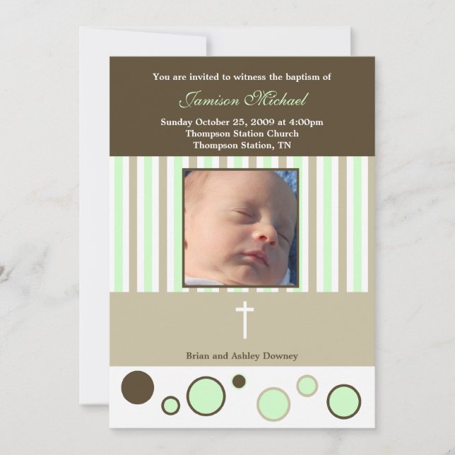 Invitation Baptême Dédication Garçon Tan Bulles Brown (Devant)