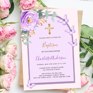 Invitation Baptême des papillons rose rose rose violet