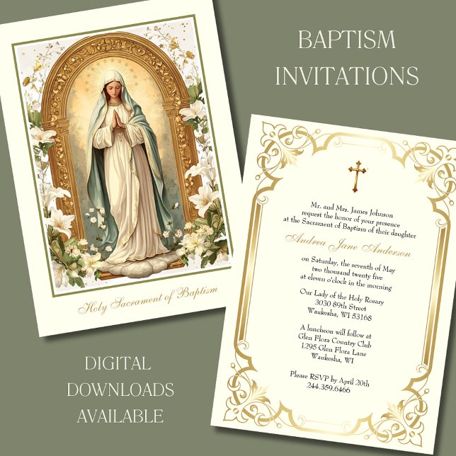 Invitation Baptême d'or catholique Lys de baptême (Créateur téléchargé)