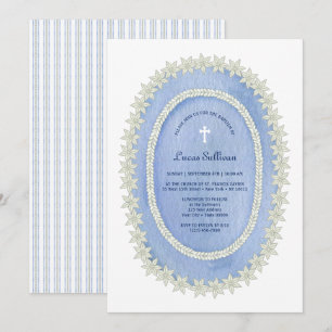 Invitation Baptême du cadre bleu ovale