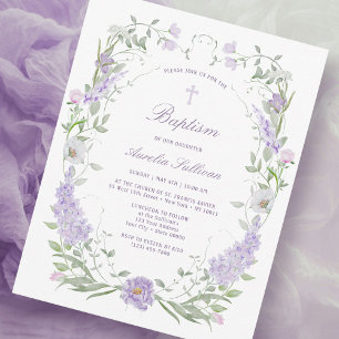 Invitation Baptême du cadre de lavande de Lilac floral