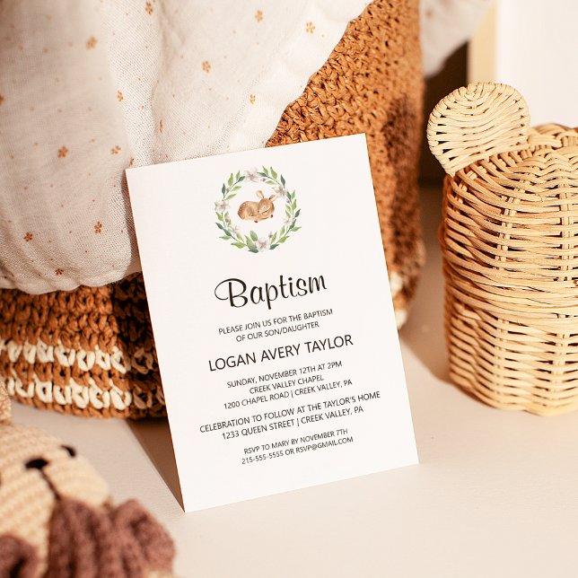 Invitation Baptême du cerf endormi floral (Créateur téléchargé)