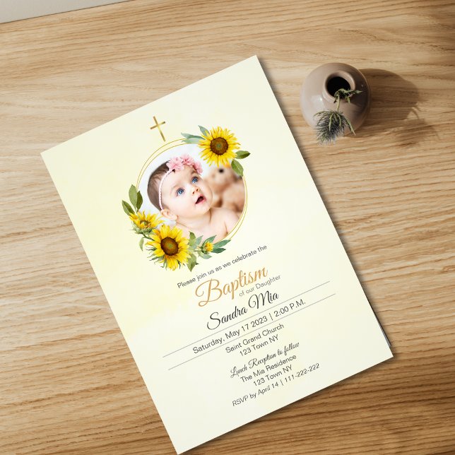 Invitation Baptême du jardin de tournesol (Sunflower Garden Baptism Invitation)