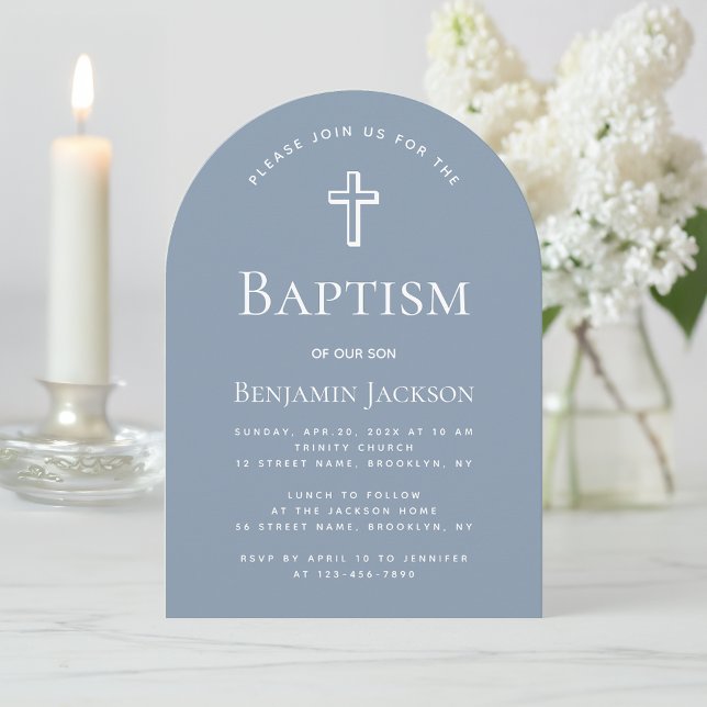 Invitation Baptême Dusty Bleu Arc Simple Garçon Christening (Créateur téléchargé)