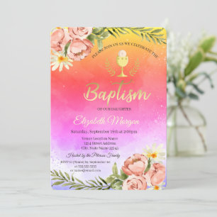 Invitation Baptême éclaboussure de peinture ombrée aquarelle