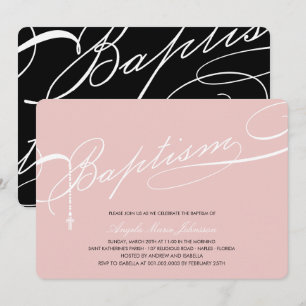 Invitation Baptême écrite Rosary Cross Girl rose Religieux