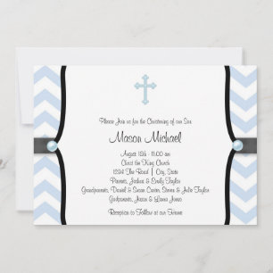 Invitation Baptême élégant bleu chevron