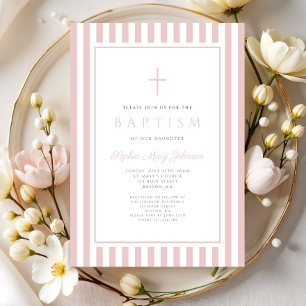 Invitation Baptême élégant de fille rose pâle