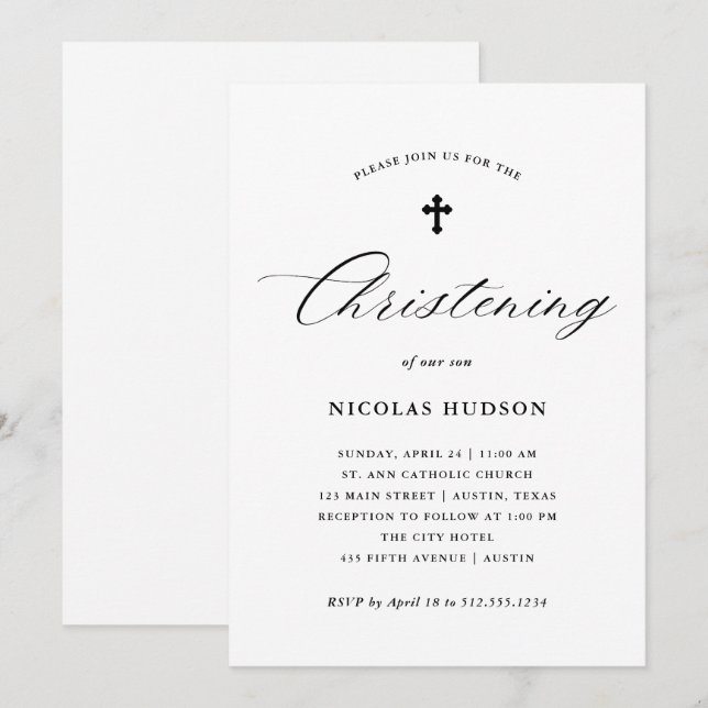 Invitation Baptême élégant de neutre de genre de la (Devant / Derrière)